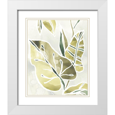 Batik Leaves I White Modern Wood Framed Art Print with Double Matting by Vess, June Erica