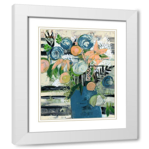 Modern Floral Stripe White Modern Wood Framed Art Print with Double Matting by Daavettila, Tara