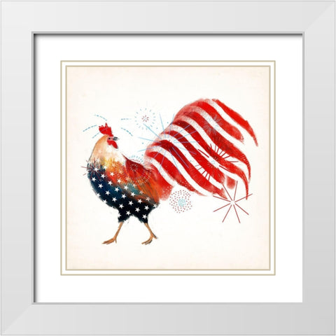 Rooster Fireworks I White Modern Wood Framed Art Print with Double Matting by Borges, Victoria