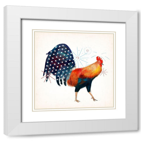 Rooster Fireworks II White Modern Wood Framed Art Print with Double Matting by Borges, Victoria