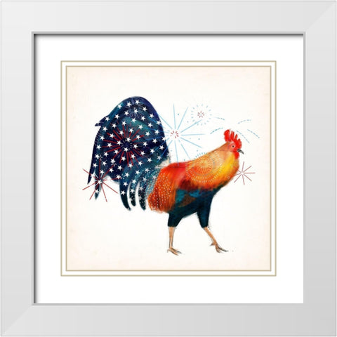 Rooster Fireworks II White Modern Wood Framed Art Print with Double Matting by Borges, Victoria