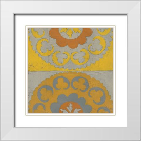 Suzani Shift II White Modern Wood Framed Art Print with Double Matting by Zarris, Chariklia