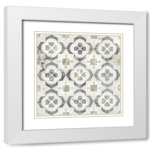 Marble Tile Design I White Modern Wood Framed Art Print with Double Matting by Vess, June Erica