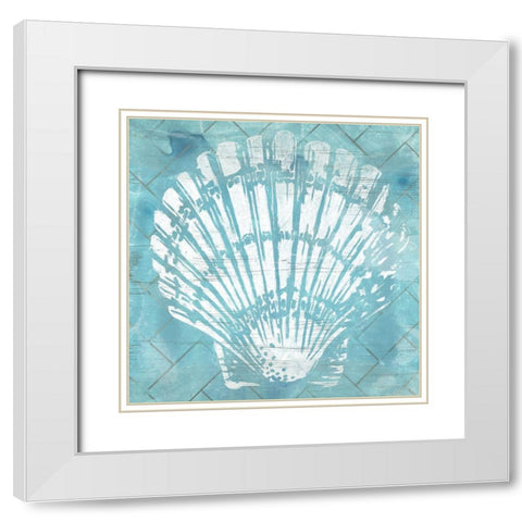 Cerulean Shell I White Modern Wood Framed Art Print with Double Matting by Vess, June Erica
