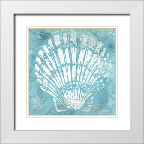 Cerulean Shell I White Modern Wood Framed Art Print with Double Matting by Vess, June Erica