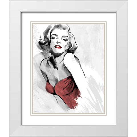 Marilyns Pose Red Dress White Modern Wood Framed Art Print with Double Matting by Rahim, Ellie