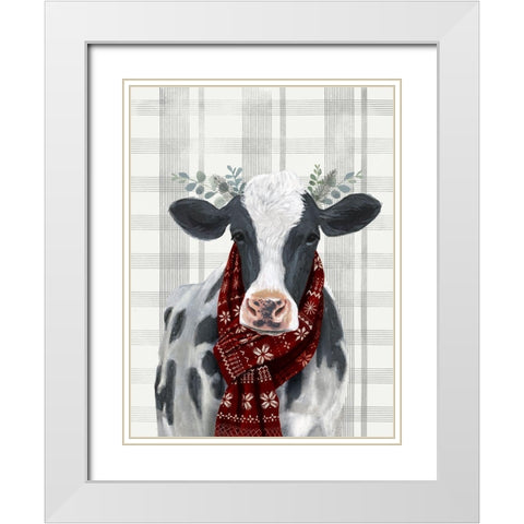 Yuletide Cow I White Modern Wood Framed Art Print with Double Matting by Borges, Victoria