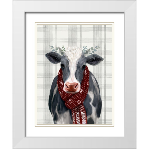 Yuletide Cow II White Modern Wood Framed Art Print with Double Matting by Borges, Victoria
