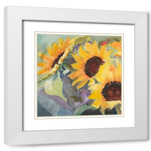 Sunflowers in Watercolor I White Modern Wood Framed Art Print with Double Matting by Iafrate, Sandra