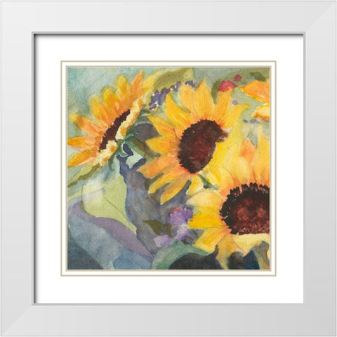 Sunflowers in Watercolor I White Modern Wood Framed Art Print with Double Matting by Iafrate, Sandra
