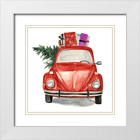 Christmas Cars I White Modern Wood Framed Art Print with Double Matting by Parker, Jennifer Paxton