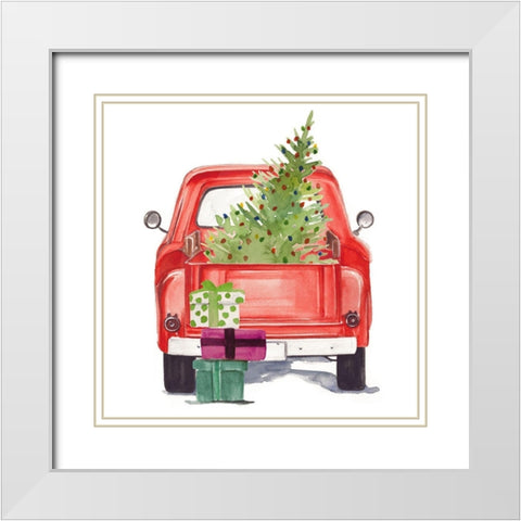 Christmas Cars III White Modern Wood Framed Art Print with Double Matting by Parker, Jennifer Paxton