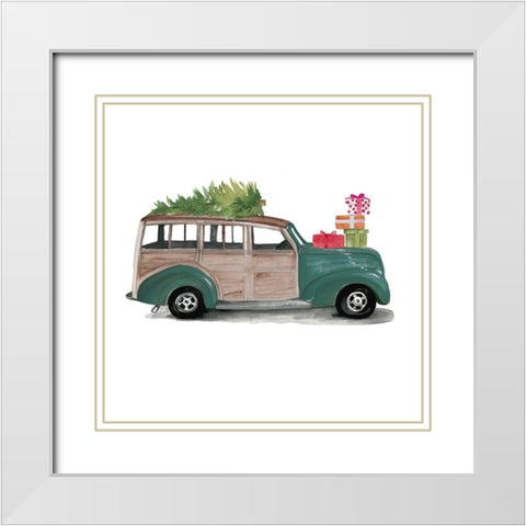 Christmas Cars IV White Modern Wood Framed Art Print with Double Matting by Parker, Jennifer Paxton