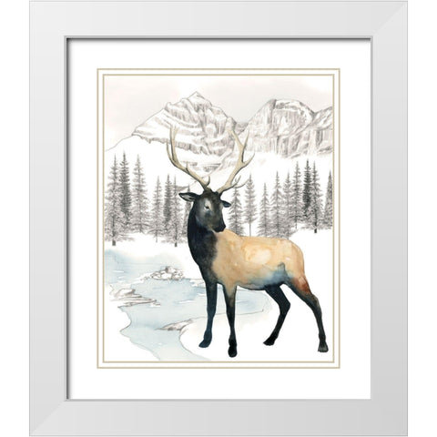 Winter Elk I White Modern Wood Framed Art Print with Double Matting by Popp, Grace