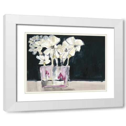 White Flowers in Fuchsia II White Modern Wood Framed Art Print with Double Matting by Goldberger, Jennifer