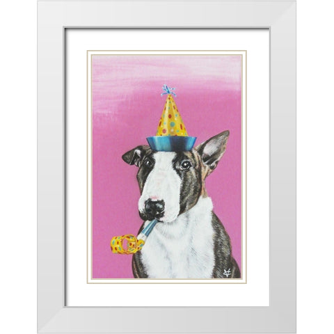 Party Dog II White Modern Wood Framed Art Print with Double Matting by Coleman, Victoria