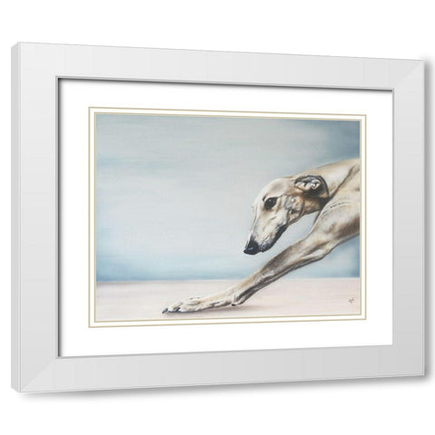 Down Dog White Modern Wood Framed Art Print with Double Matting by Coleman, Victoria
