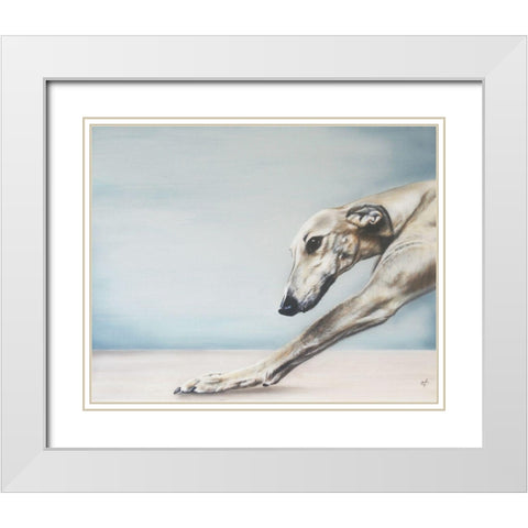 Down Dog White Modern Wood Framed Art Print with Double Matting by Coleman, Victoria