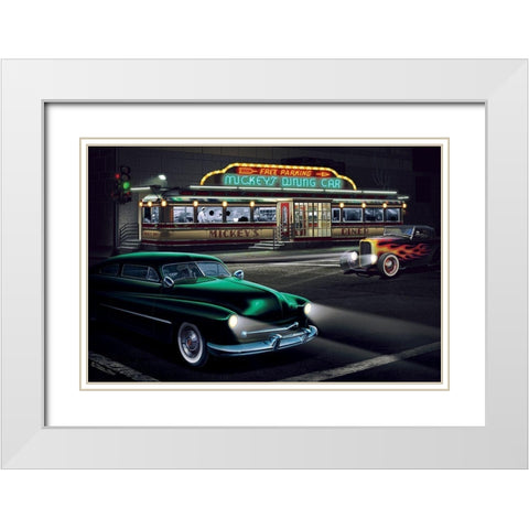 Diners and Cars II White Modern Wood Framed Art Print with Double Matting by Flint, Helen