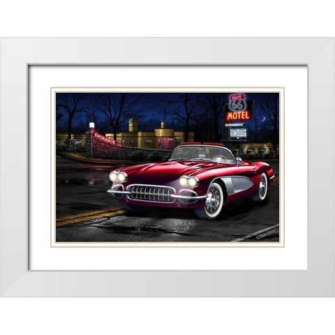 Diners and Cars V White Modern Wood Framed Art Print with Double Matting by Flint, Helen