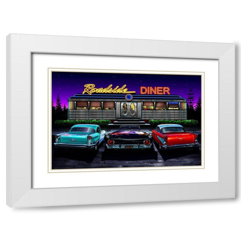 Diners and Cars VIII White Modern Wood Framed Art Print with Double Matting by Flint, Helen