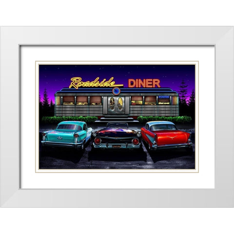Diners and Cars VIII White Modern Wood Framed Art Print with Double Matting by Flint, Helen