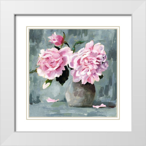 Peony Study I White Modern Wood Framed Art Print with Double Matting by Borges, Victoria