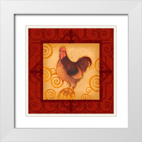 Decorative Rooster III White Modern Wood Framed Art Print with Double Matting by Eisner, Viv