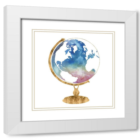 Adventure Globe I White Modern Wood Framed Art Print with Double Matting by Popp, Grace