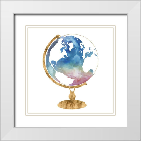 Adventure Globe I White Modern Wood Framed Art Print with Double Matting by Popp, Grace