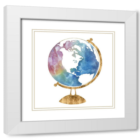 Adventure Globe II White Modern Wood Framed Art Print with Double Matting by Popp, Grace