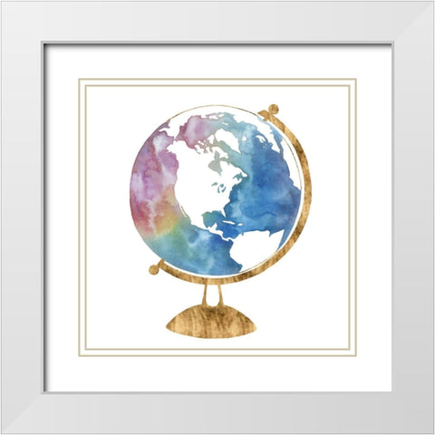 Adventure Globe II White Modern Wood Framed Art Print with Double Matting by Popp, Grace