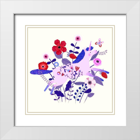 Folk Unicorn I White Modern Wood Framed Art Print with Double Matting by Borges, Victoria