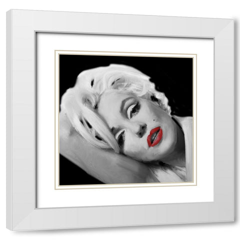 Marilyns Lips White Modern Wood Framed Art Print with Double Matting by Michaels, Jerry