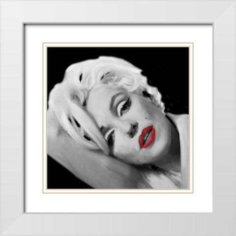 Marilyns Lips White Modern Wood Framed Art Print with Double Matting by Michaels, Jerry
