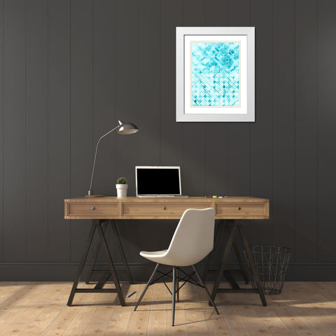 Teal Madras I White Modern Wood Framed Art Print with Double Matting by Lam, Vanna