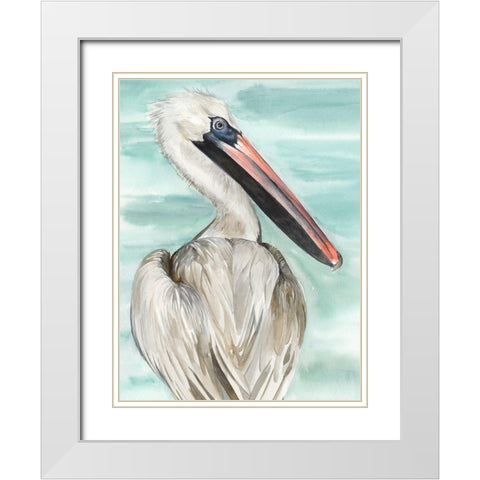 Turquoise Pelican I White Modern Wood Framed Art Print with Double Matting by Parker, Jennifer Paxton