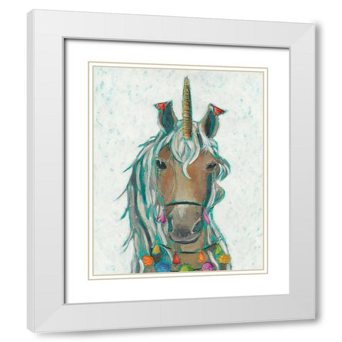 Fiesta Unicorn II White Modern Wood Framed Art Print with Double Matting by Zarris, Chariklia