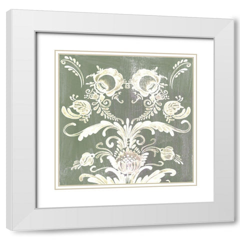 Patinaed Scroll I White Modern Wood Framed Art Print with Double Matting by Wang, Melissa