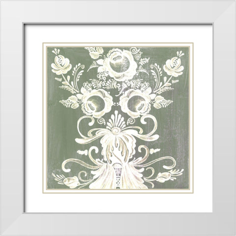 Patinaed Scroll II White Modern Wood Framed Art Print with Double Matting by Wang, Melissa