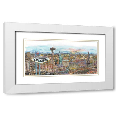 Vegas Skyline in Color White Modern Wood Framed Art Print with Double Matting by Wang, Melissa