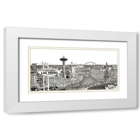 Vegas Skyline in BandW White Modern Wood Framed Art Print with Double Matting by Wang, Melissa