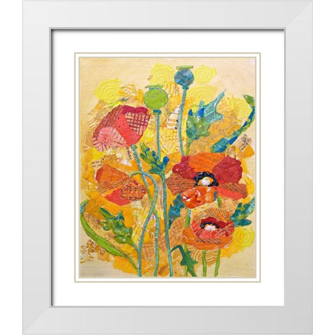Poppy Collage I White Modern Wood Framed Art Print with Double Matting by St. Hilaire, Elizabeth