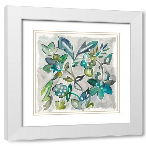 Sapphire Vine I White Modern Wood Framed Art Print with Double Matting by Zarris, Chariklia