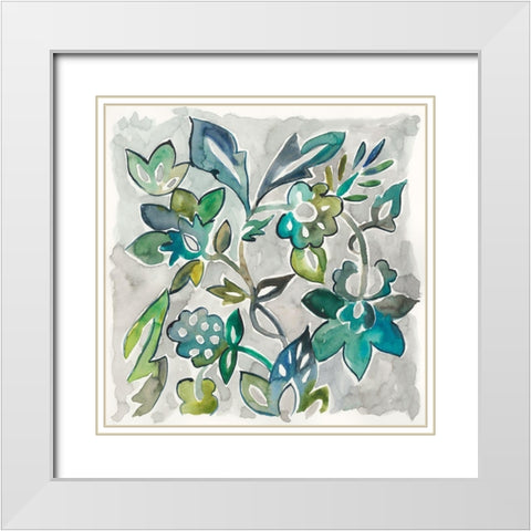 Sapphire Vine I White Modern Wood Framed Art Print with Double Matting by Zarris, Chariklia