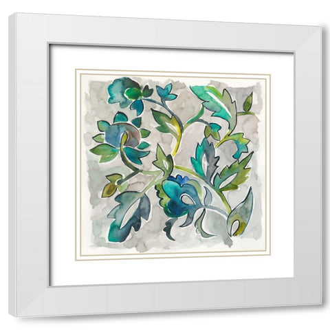 Sapphire Vine II White Modern Wood Framed Art Print with Double Matting by Zarris, Chariklia