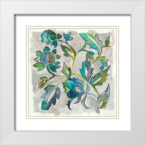 Sapphire Vine II White Modern Wood Framed Art Print with Double Matting by Zarris, Chariklia