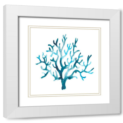 Azure Seafan I White Modern Wood Framed Art Print with Double Matting by Vess, June Erica