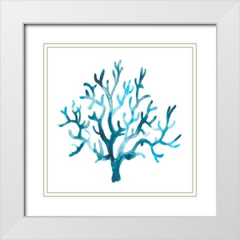 Azure Seafan I White Modern Wood Framed Art Print with Double Matting by Vess, June Erica