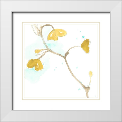 Teal and Ochre Ginko II White Modern Wood Framed Art Print with Double Matting by Vess, June Erica